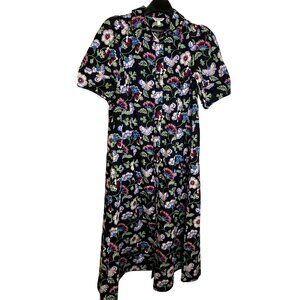 Crown & Ivy Black Floral Midi Dress 1X NWT Pockets